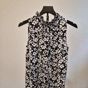 LOFT Black and White Floral Blouse